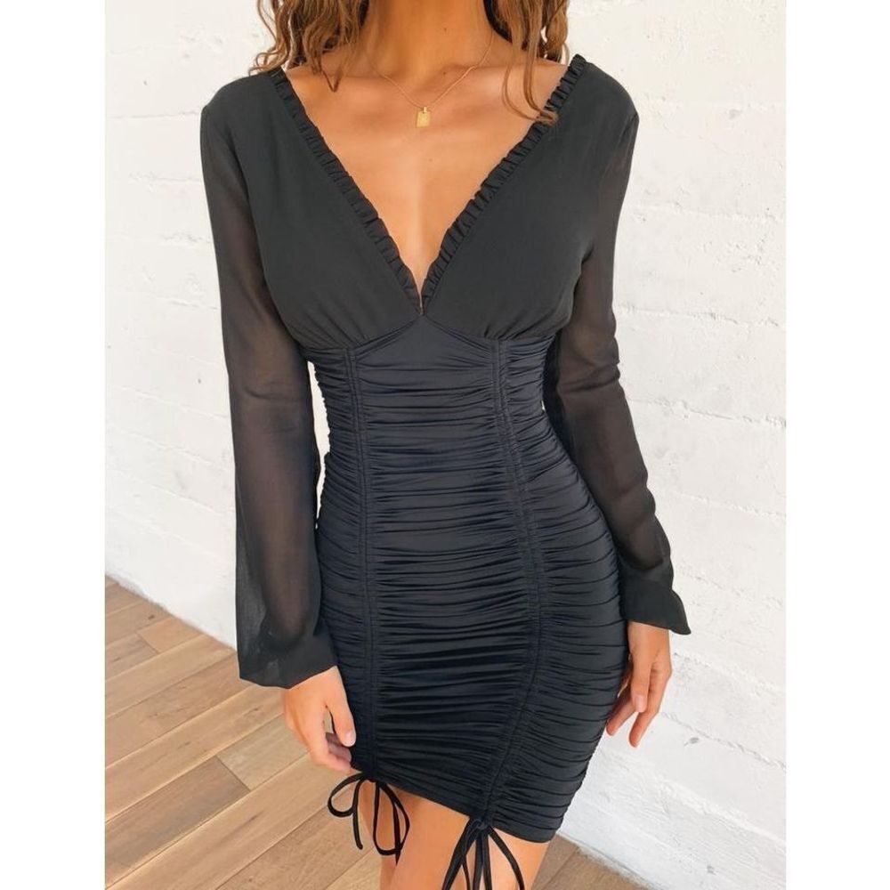 Tiger Mist Magnolia Ruched Bodycon Mini Dress Black Small - Picture 3 of 10